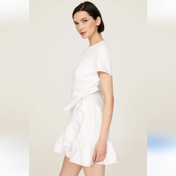 Cinq a Sept Josi Denim White Mini Wrap Dress Size 4 - Picture 3 of 12